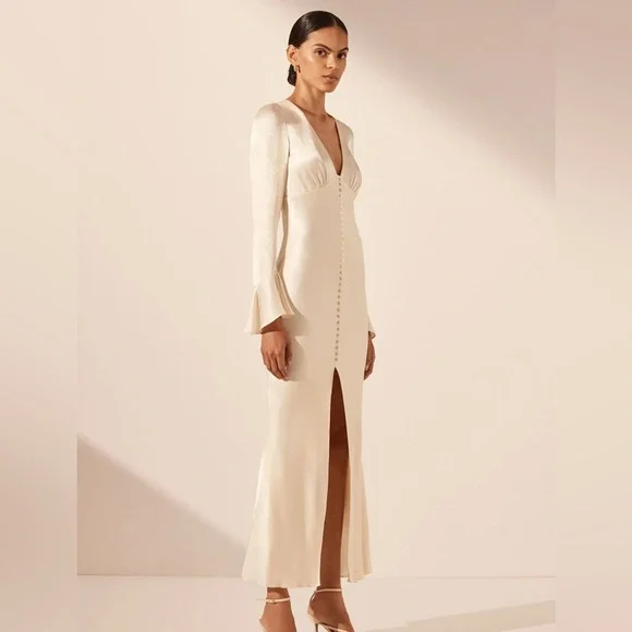 NWT Shona Joy La Lune Frill Cuff Bias Midi Dress in Cream size 8 - Picture 2 of 11